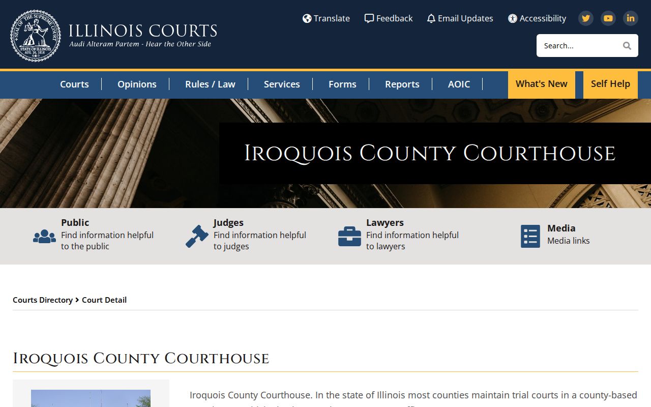 Illinois Courts directory entry for Iroquois County Courthouse