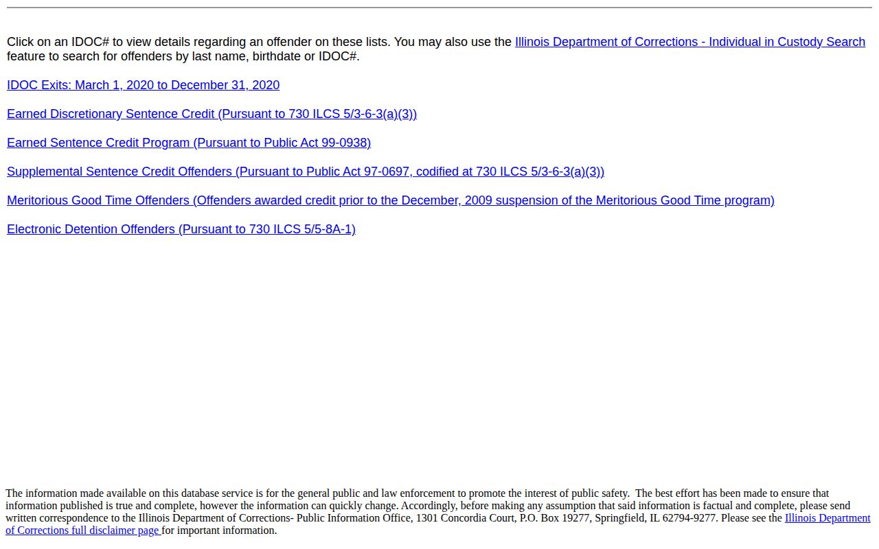 Iroquois County projected release date IDOC early release results